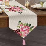 RealHomes Özel Tasarım Dijital Baskılı Dekoratif Püsküllü Şönil Üçgen Runner Realhomes