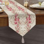 RealHomes Özel Tasarım Dijital Baskılı Dekoratif Püsküllü Şönil Üçgen Runner Realhomes