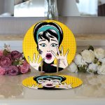 Realhomes Pop Art Resimli Dijital Baskılı Modern 2'li Yuvarlak Servis Altlığı - Supla Realhomes