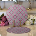 Realhomes Gri Zemin Ogea Desenli Modern Dijital 2'li Yuvarlak Servis Altlığı - Supla Realhomes