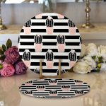 Realhomes Siyah Çizgili Kaktüs Motifli Dijital Baskılı Modern 2'li Yuvarlak Servis Altlığı - Supla Realhomes