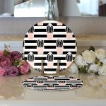 Realhomes Siyah Çizgili Kaktüs Motifli Dijital Baskılı Modern 2'li Yuvarlak Servis Altlığı - Supla Realhomes