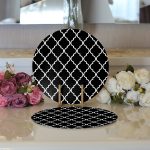 Realhomes Siyah Zemin Ogea Desenli Dijital Baskılı Modern 2'li Yuvarlak Servis Altlığı - Supla Realhomes