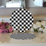 - Supla2li-2026-Gorsel3 - Realhomes Realhomes Siyah Beyaz Ekose Desenli Modern 2'li Yuvarlak Servis Altlığı - Supla Realhomes