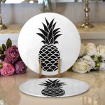 - Supla2li-2027-Gorsel1 - Realhomes Realhomes Siyah Beyaz Ananas Dijital Baskılı Modern 2'li Yuvarlak Servis Altlığı - Supla Realhomes