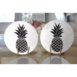 - Supla2li-2027-Gorsel2 - Realhomes Realhomes Siyah Beyaz Ananas Dijital Baskılı Modern 2'li Yuvarlak Servis Altlığı - Supla Realhomes