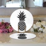 - Supla2li-2027-Gorsel3 - Realhomes Realhomes Siyah Beyaz Ananas Dijital Baskılı Modern 2'li Yuvarlak Servis Altlığı - Supla Realhomes