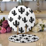 Realhomes Siyah Beyaz Kaktüs Desenli Modern 2'li Yuvarlak Servis Altlığı - Supla Realhomes