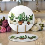 Realhomes Beatiful Cactus Dijital Baskılı Modern 2'li Yuvarlak Servis Altlığı - Supla Realhomes