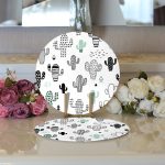 Realhomes Kaktüs Desenli Özel Tasarım Modern 2'li Yuvarlak Servis Altlığı - Supla Realhomes