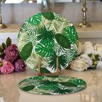 Realhomes Yaprak Motifli Dijital Baskılı Modern 2'li Yuvarlak Servis Altlığı - Supla Realhomes