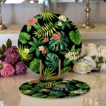 Realhomes Siyah Zemin Yapraklar Modern 2'li Yuvarlak Servis Altlığı - Supla Realhomes