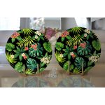 Realhomes Siyah Zemin Yapraklar Modern 2'li Yuvarlak Servis Altlığı - Supla Realhomes