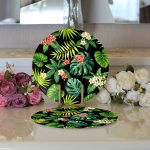 Realhomes Siyah Zemin Yapraklar Modern 2'li Yuvarlak Servis Altlığı - Supla Realhomes