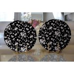 - Supla2li-2041-Gorsel2 - Realhomes  Realhomes Siyah Zeminde Beyaz Çiçekler Dijital Baskılı Modern 2'li Yuvarlak Servis Altlığı - Supla Realhomes