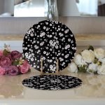 - Supla2li-2041-Gorsel3 - Realhomes  Realhomes Siyah Zeminde Beyaz Çiçekler Dijital Baskılı Modern 2'li Yuvarlak Servis Altlığı - Supla Realhomes