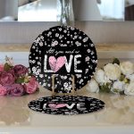 - Supla2li-2042-Gorsel3 - Realhomes Realhomes Beyaz Çiçekler Love Desenli Modern 2'li Yuvarlak Servis Altlığı - Supla Realhomes