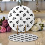 Realhomes Siyah Beyaz Yaprak Desenli Modern 2'li Yuvarlak Servis Altlığı - Supla Realhomes