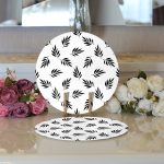 Realhomes Siyah Beyaz Yaprak Desenli Modern 2'li Yuvarlak Servis Altlığı - Supla Realhomes