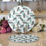 - Supla2li-2071-Gorsel1 - Realhomes  Realhomes Yeşil Siyah Yaprak Desenli Dijital Baskılı Modern 2'li Yuvarlak Servis Altlığı - Supla Realhomes