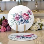 - Supla2li-2093-Gorsel1 - Realhomes Realhomes Özel Tasarım Çiçek Desenli Dijital Baskılı Modern 2'li Yuvarlak Servis Altlığı - Supla Realhomes