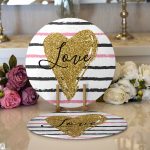 Realhomes Love Yaldızlı Kalp Desenli Dijital Baskılı Modern 2'li Yuvarlak Servis Altlığı - Supla Realhomes