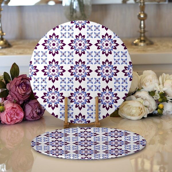 - Supla2li-2205-Gorsel1 - Realhomes  Realhomes Pastel Zeminli Rengarenk Ortanca Çiçek Dijital Baskılı Modern 2'li Yuvarlak Servis Altlığı - Supla Realhomes