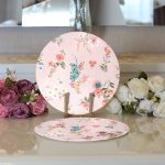 - Supla2li-2222-Gorsel3 - Realhomes Realhomes Pembe Zeminli Çiçek Desenli Modern 2'li Yuvarlak Servis Altlığı - Supla Realhomes