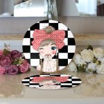 Realhomes Damalı Fashion Girl Dijital Baskılı Modern 2'li Yuvarlak Servis Altlığı - Supla Realhomes