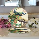 - Supla2li-226-Gorsel3 - Realhomes  Realhomes Tavuz Kuşu Dijital Baskılı Modern 2'li Yuvarlak Servis Altlığı - Supla Realhomes