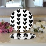 - Supla2li-2305-Gorsel3 - Realhomes Realhomes Siyah Kalp Desenli Dijital Baskılı Modern 2'li Yuvarlak Servis Altlığı - Supla Realhomes