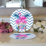 - Supla2li-2363-Gorsel3 - Realhomes Realhomes Zigzag Zeminli Flamingo Dijital Baskılı Modern 2'li Yuvarlak Servis Altlığı - Supla Realhomes