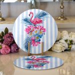 Realhomes Çizgili Flamingo Zeminli Modern 2'li Yuvarlak Servis Altlığı - Supla Realhomes