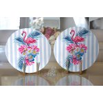 Realhomes Çizgili Flamingo Zeminli Modern 2'li Yuvarlak Servis Altlığı - Supla Realhomes