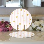 Realhomes Çizgili Yaldızlı Kalpler Dijital Baskılı Modern 2'li Yuvarlak Servis Altlığı - Supla Realhomes