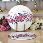 - Supla2li-2374-Gorsel1 - Realhomes Realhomes Şarmaşık Gül Desenli Kuş Motifli Dijital Baskılı Modern 2'li Yuvarlak Servis Altlığı - Supla Realhomes