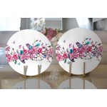 - Supla2li-2374-Gorsel2 - Realhomes Realhomes Şarmaşık Gül Desenli Kuş Motifli Dijital Baskılı Modern 2'li Yuvarlak Servis Altlığı - Supla Realhomes