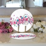 - Supla2li-2374-Gorsel3 - Realhomes Realhomes Şarmaşık Gül Desenli Kuş Motifli Dijital Baskılı Modern 2'li Yuvarlak Servis Altlığı - Supla Realhomes