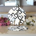 Realhomes Gri Siyah Labirent Çizimli Modern Dijital Baskılı 2'li Yuvarlak Servis Altlığı - Supla Realhomes