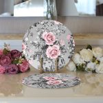 Realhomes Füme Temalı Kavaniçe Çiçek Motifli Dijital Baskılı Modern 2'li Yuvarlak Servis Altlığı - Supla Realhomes