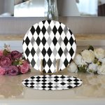 Realhomes Siyah Beyaz Gri Elmas Şekilli Modern 2'li Yuvarlak Servis Altlığı - Supla Realhomes