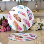 Realhomes Renkli Kuş Tüyleri Çizimli Dijital Baskılı Modern 2'li Yuvarlak Servis Altlığı - Supla Realhomes