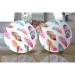 Realhomes Renkli Kuş Tüyleri Çizimli Dijital Baskılı Modern 2'li Yuvarlak Servis Altlığı - Supla Realhomes