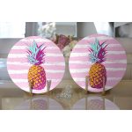 Realhomes Canlı Renkli Ananas Motifli Dijital Baskılı Modern 2'li Yuvarlak Servis Altlığı - Supla Realhomes