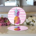 Realhomes Canlı Renkli Ananas Motifli Dijital Baskılı Modern 2'li Yuvarlak Servis Altlığı - Supla Realhomes