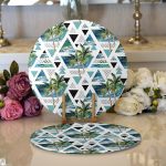 Realhomes Mavi Geometrik Palmiye Desenleri Modern 2'li Yuvarlak Servis Altlığı - Supla Realhomes