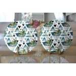 Realhomes Mavi Geometrik Palmiye Desenleri Modern 2'li Yuvarlak Servis Altlığı - Supla Realhomes