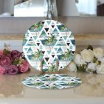 Realhomes Mavi Geometrik Palmiye Desenleri Modern 2'li Yuvarlak Servis Altlığı - Supla Realhomes