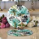 - Supla2li-2477-Gorsel1 - Realhomes Realhomes Siyah Puanlı Mavi Palmiye Modern Dijital Baskılı 2'li Yuvarlak Servis Altlığı - Supla Realhomes