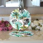 - Supla2li-2477-Gorsel3 - Realhomes Realhomes Siyah Puanlı Mavi Palmiye Modern Dijital Baskılı 2'li Yuvarlak Servis Altlığı - Supla Realhomes